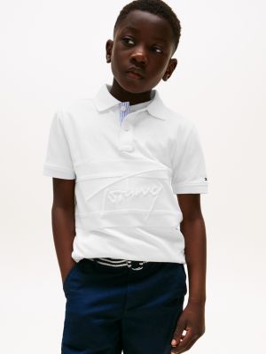 Kids' Embroidered Tommy Logo Polo, White