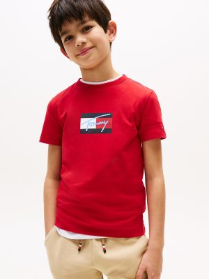T-shirt à logo drapeau Script pour enfants, rouge primaire