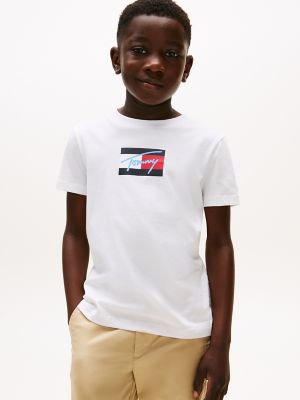 T-shirt à logo drapeau Script pour enfants, blanc