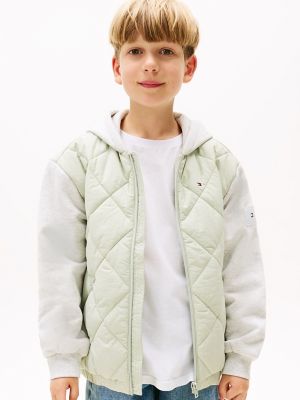 Kids' Mixed Media Hooded Quilted Jacket, Misty Sage