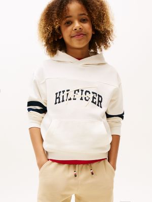 Kids' Mixed Logo Pullover Hoodie, Ivory Silk