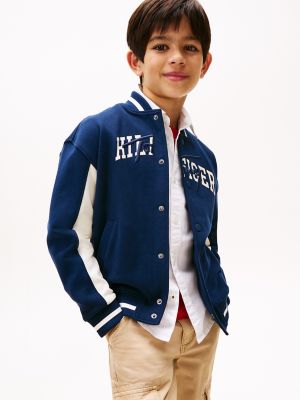 Blouson d'aviateur en molleton à logo mixte pour enfant, bleu marine foncé nuit