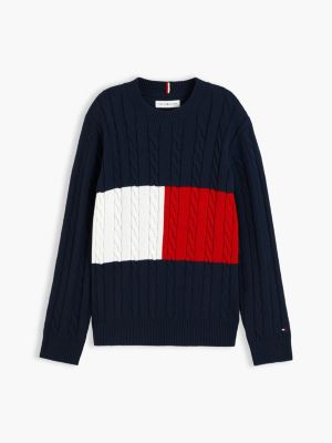 Детские свитеры Tommy Hilfiger Kids' Flag Cable Knit Crewneck Sweater — фото 5