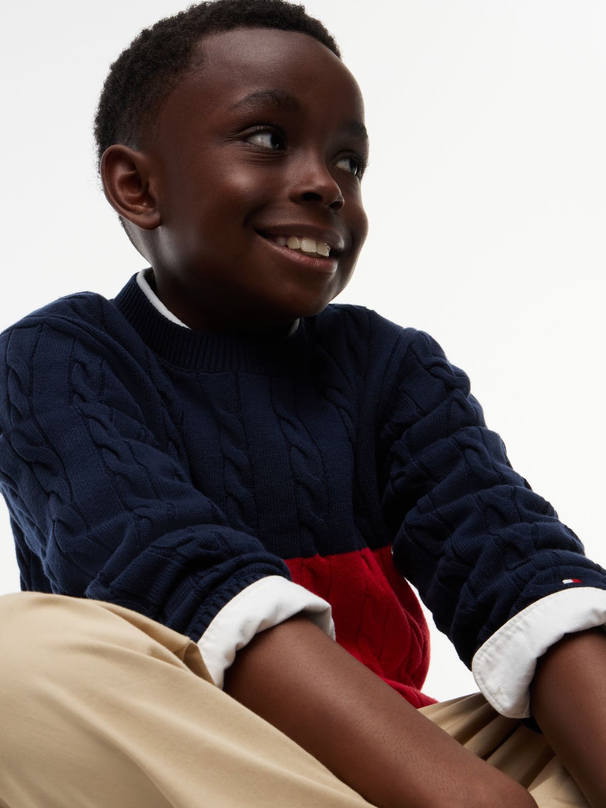 Kids' Flag Cable Knit Crewneck Sweater — Blue Flag