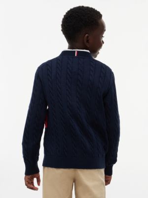 Детские свитеры Tommy Hilfiger Kids' Flag Cable Knit Crewneck Sweater — фото 4