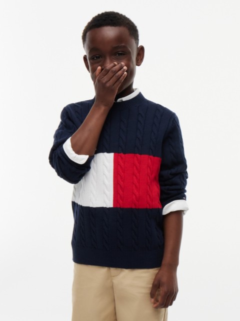 Детские свитеры Tommy Hilfiger Kids' Flag Cable Knit Crewneck Sweater