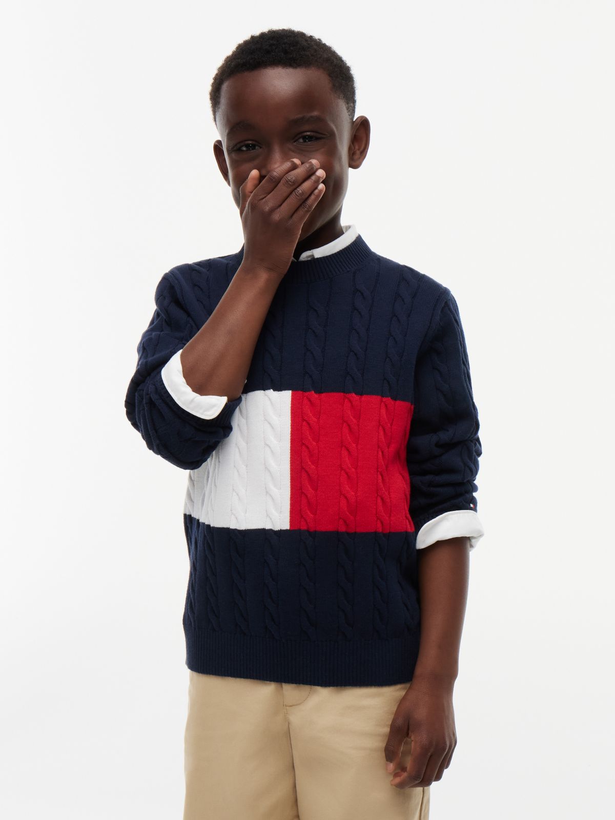 Kids' Flag Cable Knit Crewneck Sweater — Blue Flag