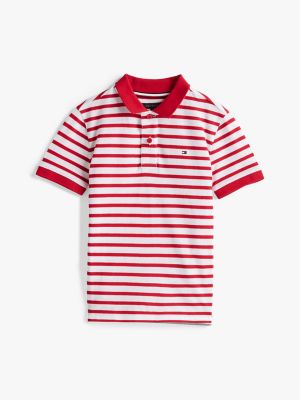 Kids' Contrast Polo, Primary Red White Breton Stripe