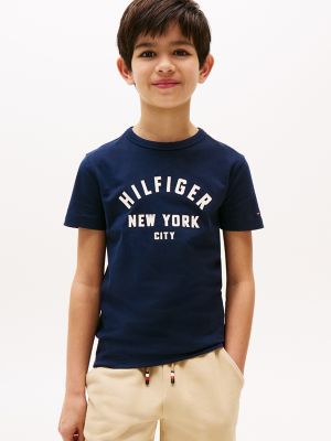 Kids' Curved Hilfiger Graphic T-Shirt, Dark Night Navy