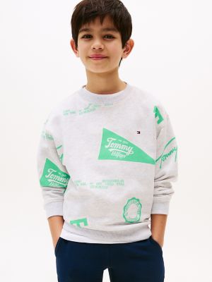 Kids' Allover Mixed Logo Sweatshirt, Grey Heather