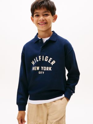 Kids' Curved Hilfiger Graphic Sweatshirt, Dark Night Navy