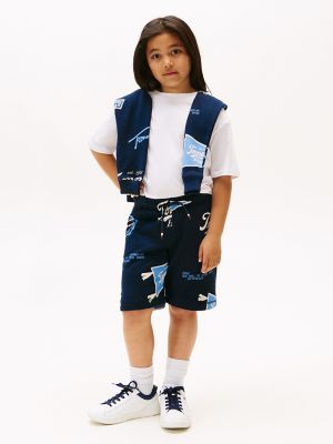 Kids' Allover Mixed Logo Sweatshort, Dark Night Navy