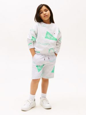 Kids' Allover Mixed Logo Sweatshort, Grey Heather