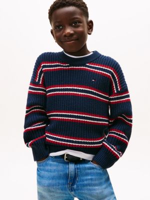 Kids'  Crewneck Sweater, Dark Blue Stripe