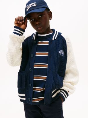 Kids' Colorblock Knit Bomber, Dark Blue