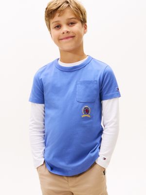 Kids' Crest Logo Pocket T-Shirt, Soft Sapphire