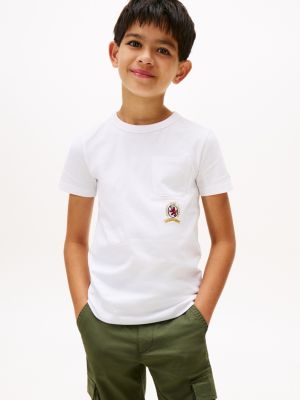 Kids' Crest Logo Pocket T-Shirt, White