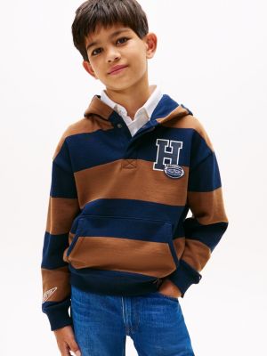 Kids' Stripe H Logo Hoodie, Pecan Nut Stripe