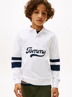 Kids' Long-Sleeve Logo Polo, White