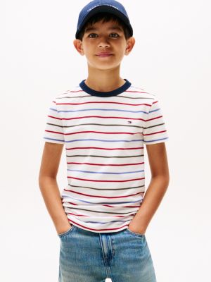 Kids' Stripe Cotton Pique T-Shirt, White Multi Stripe