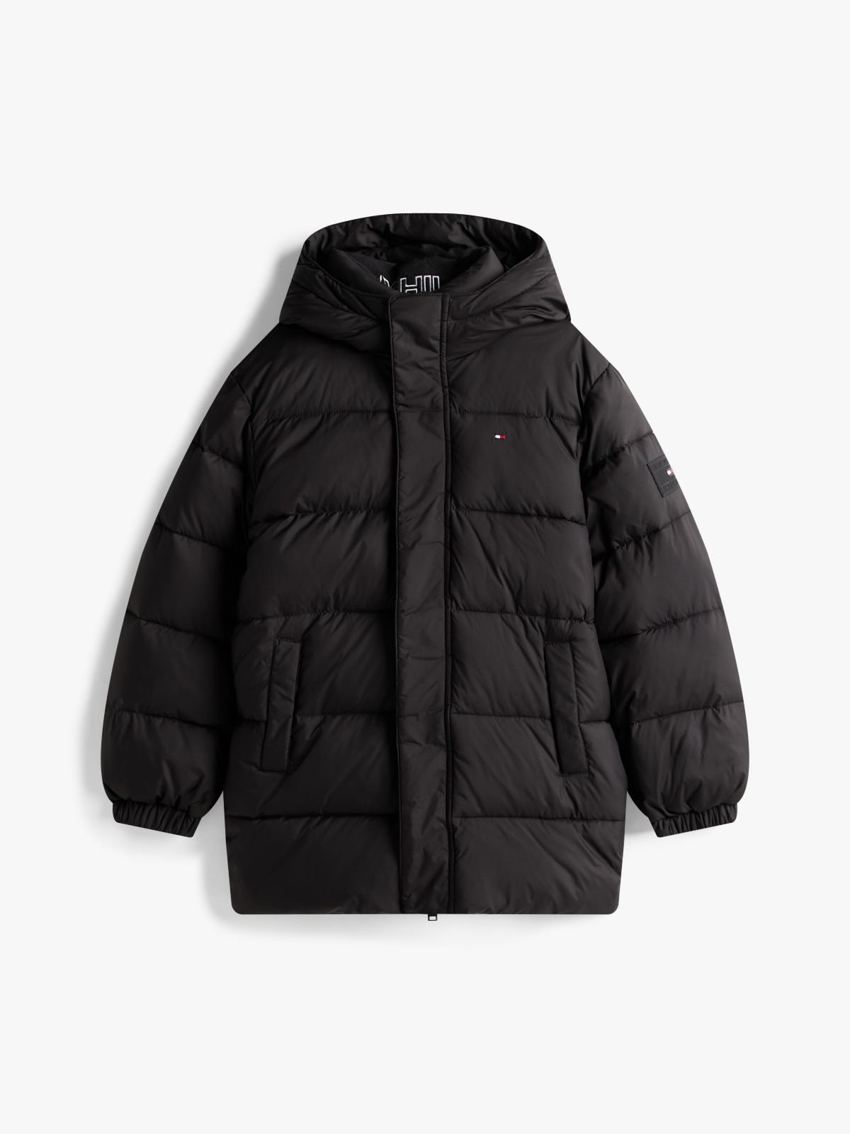 Kids' Hooded Quilted Parka Jacket — Black