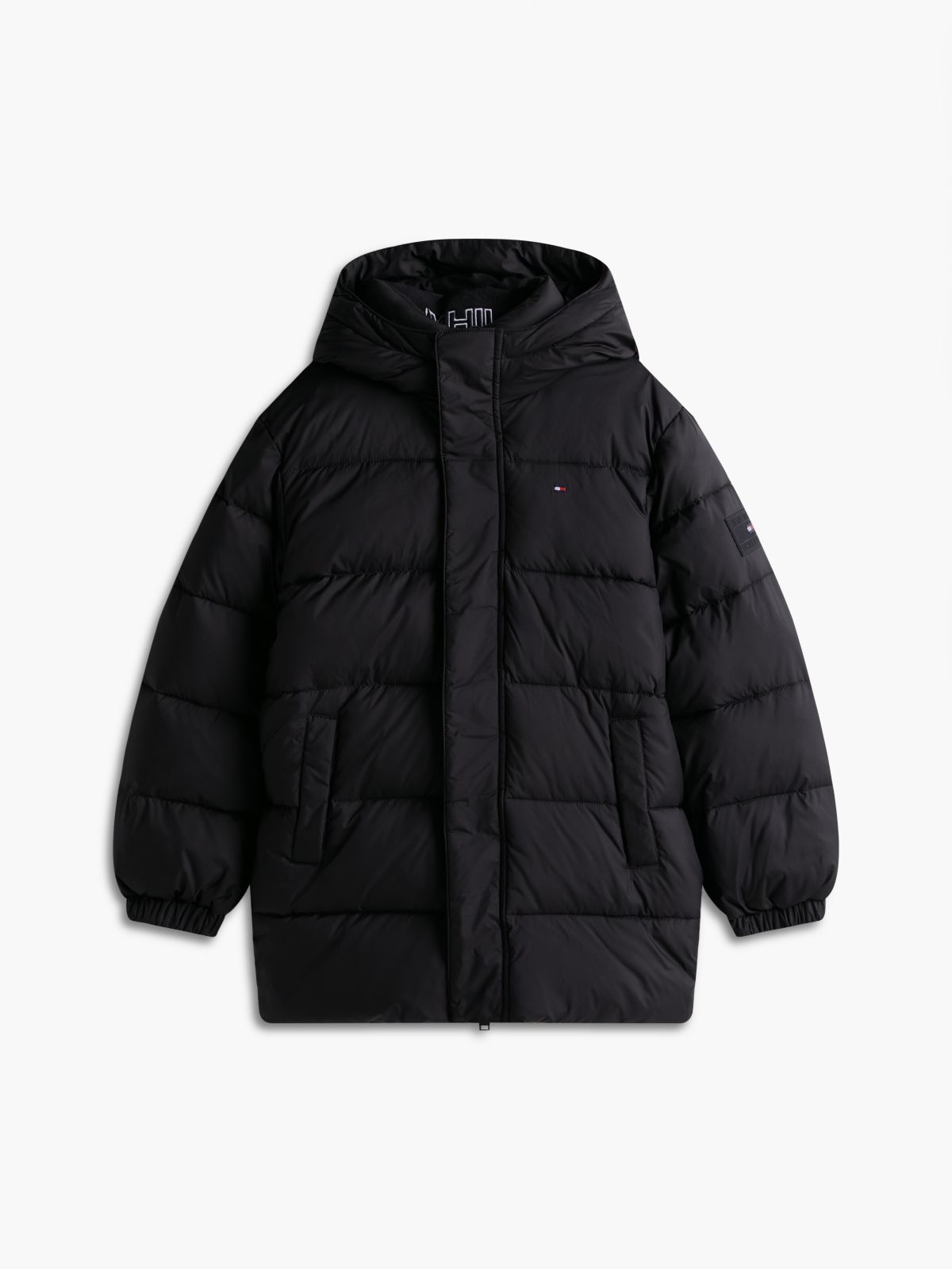 Kids' Hooded Quilted Parka Jacket — Black