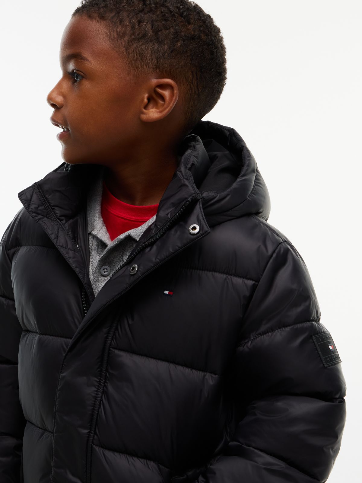 Kids' Hooded Quilted Parka Jacket — Black