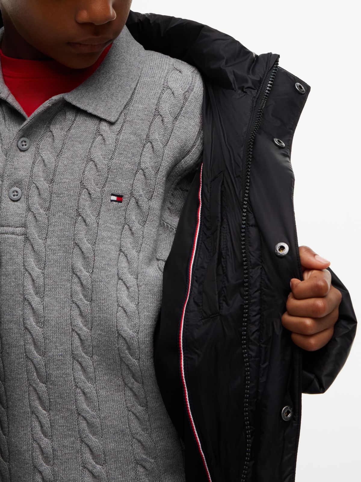 Kids' Hooded Quilted Parka Jacket — Black