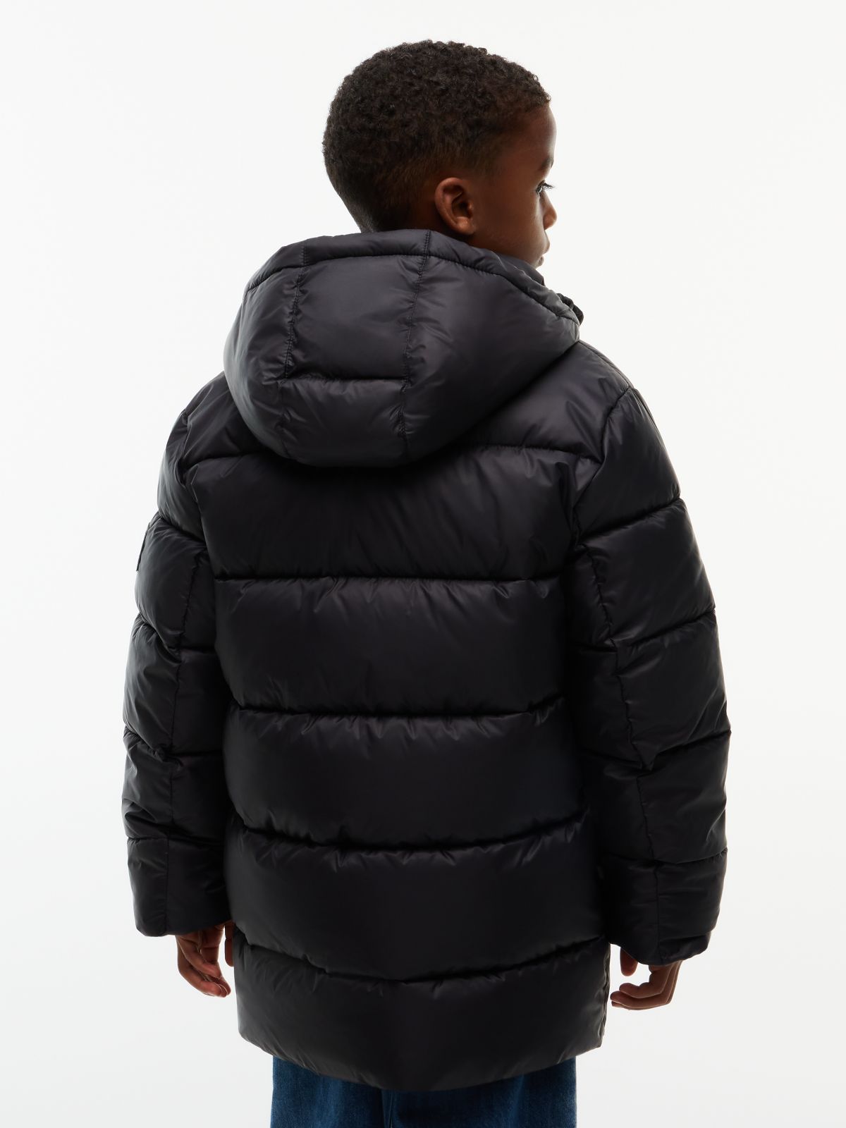 Kids' Hooded Quilted Parka Jacket — Black