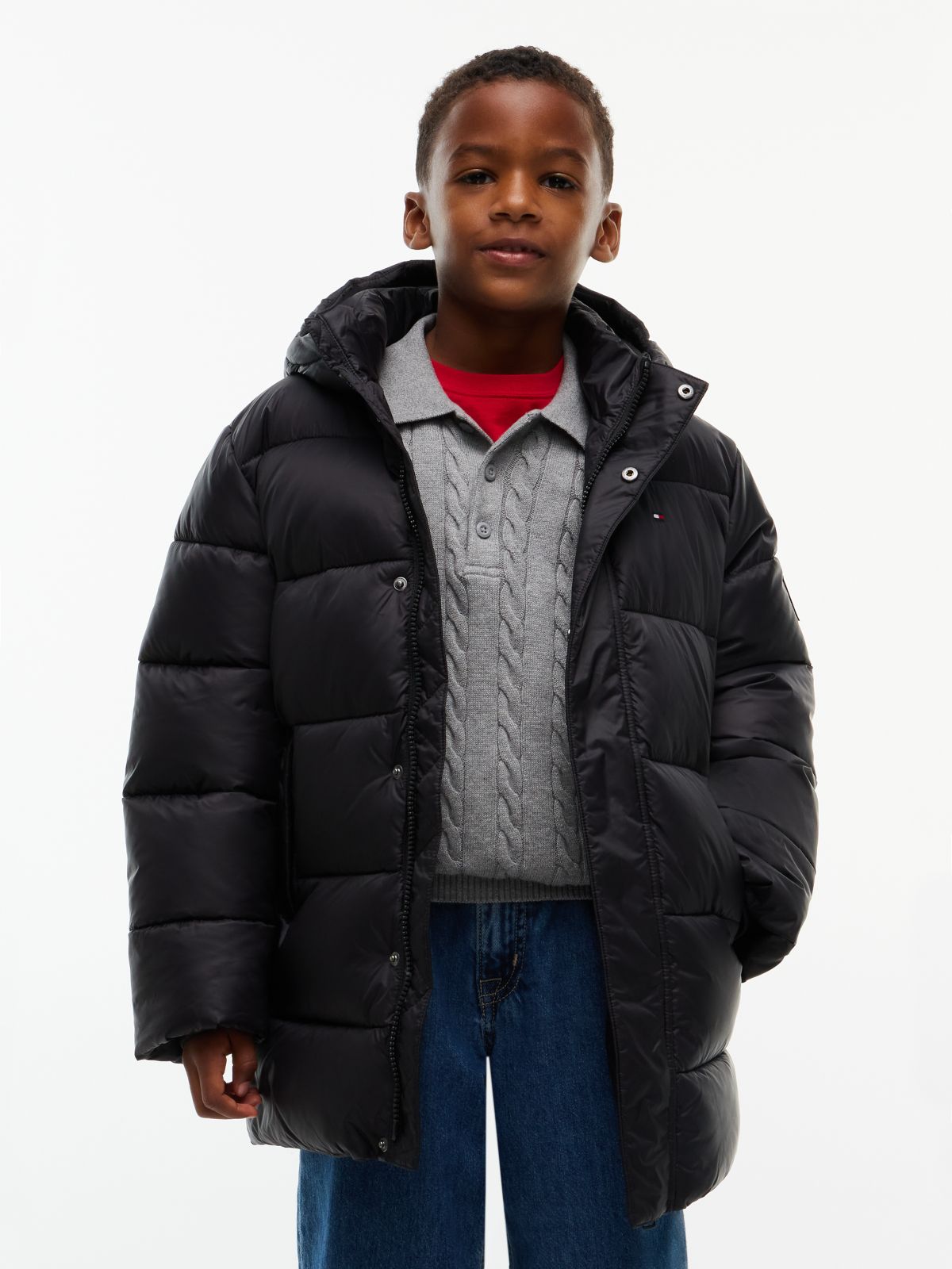 Kids' Hooded Quilted Parka Jacket — Black