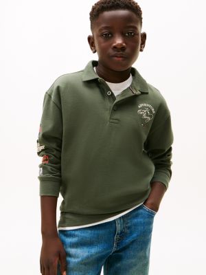 Kids' Long-Sleeve Camp Logo Polo Shirt, Pewter Green