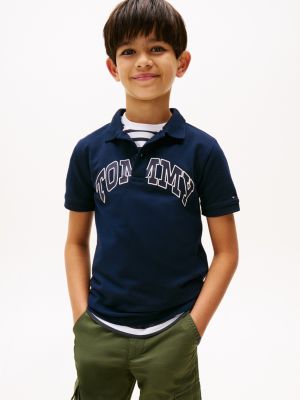 Kids' Logo Stretch Polo, Dark Blue
