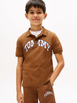 Kids' Logo Stretch Polo, Pecan Nut
