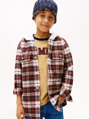 Kids' Hooded Check Overshirt, Multi Check