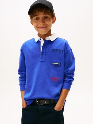 Kids' Long-Sleeve Multi-Logo Polo, Majesty Blue
