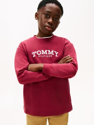 Kids' Long-Sleeve Monotype Logo T-Shirt, Rich Cherry