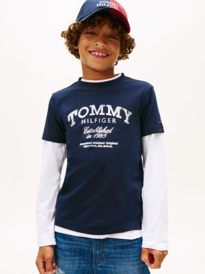 Kids' Faded Print Logo T-Shirt, Dark Night Navy