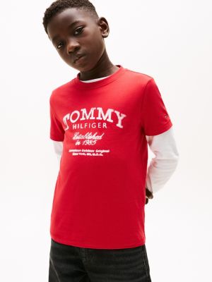 Kids' Faded Print Logo T-Shirt, Primary Red