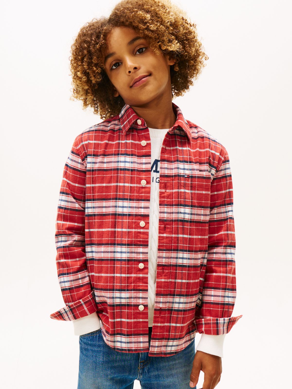 Kids' Check Stretch Shirt — Red Check