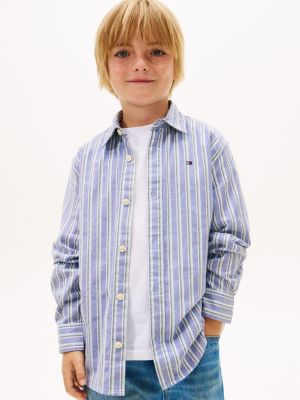 Kids' Stripe Stretch Shirt, Majesty Blue