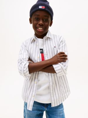 Kids' Stripe Stretch Shirt, White Stripe