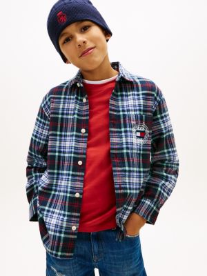 Kids' Plaid Park Logo Shirt, Dark Night Navy Check