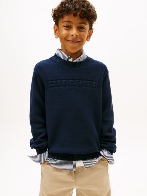 Kids' Tonal Monotype Logo Sweater, Dark Night Navy