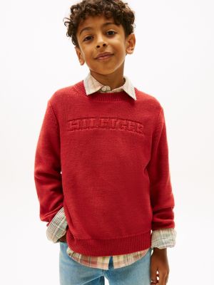 Kids' Tonal Monotype Logo Sweater, Terracotta Red