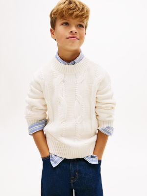 Kids' Chunky Cable Knit Sweater, Ivory Silk