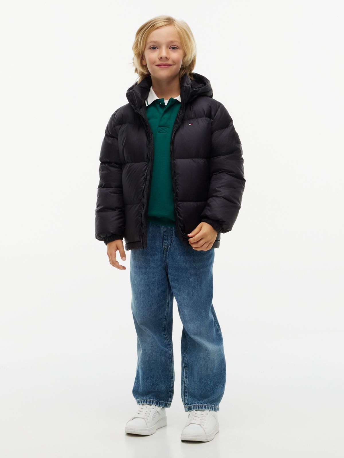 Kids' Relaxed Fit Hooded Down Jacket — Black