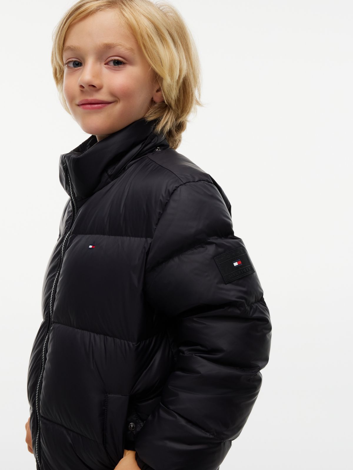 Kids' Relaxed Fit Hooded Down Jacket — Black