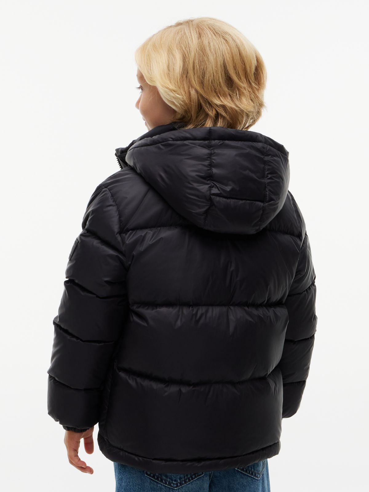 Kids' Relaxed Fit Hooded Down Jacket — Black