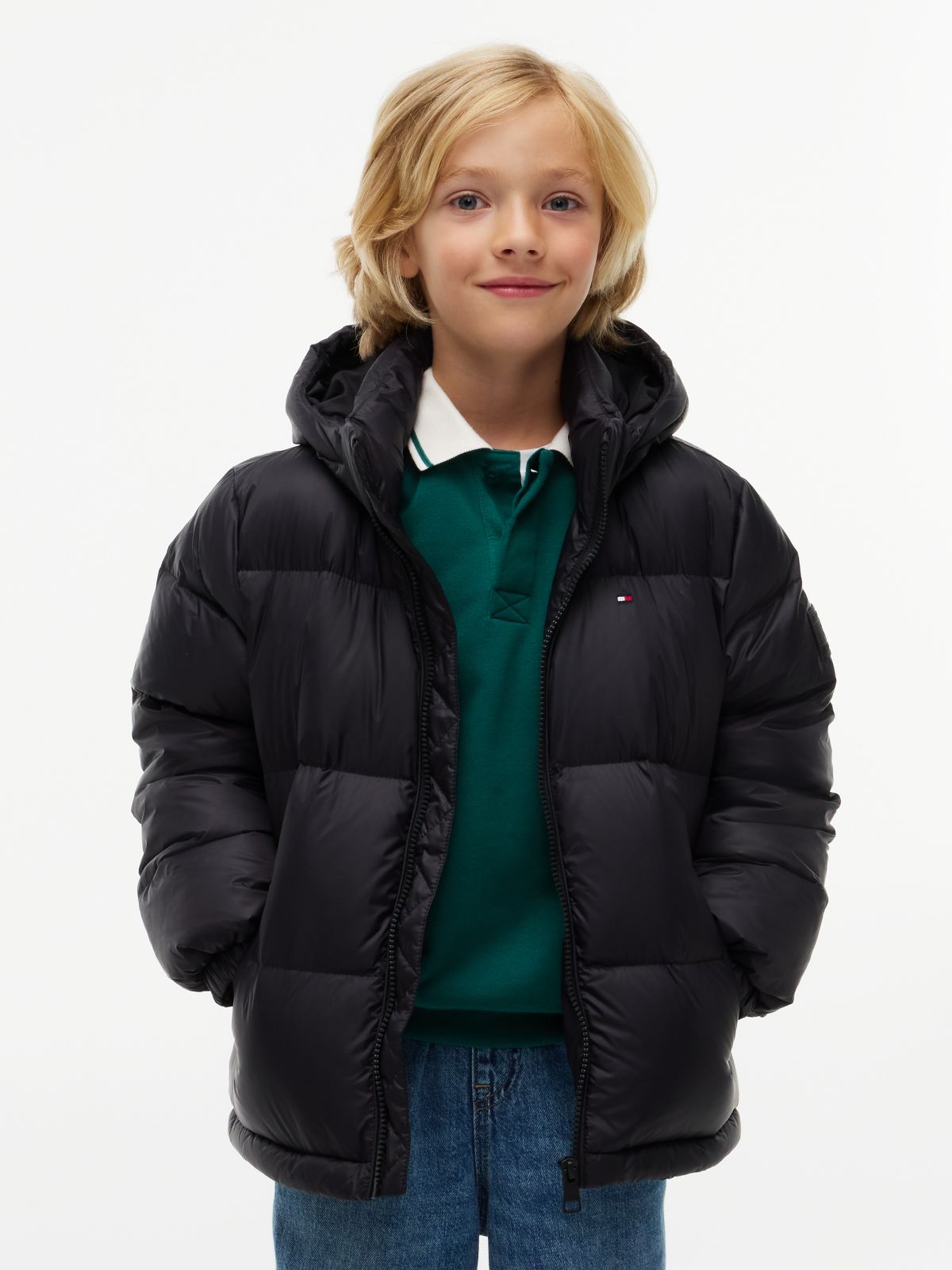 Kids' Relaxed Fit Hooded Down Jacket — Black