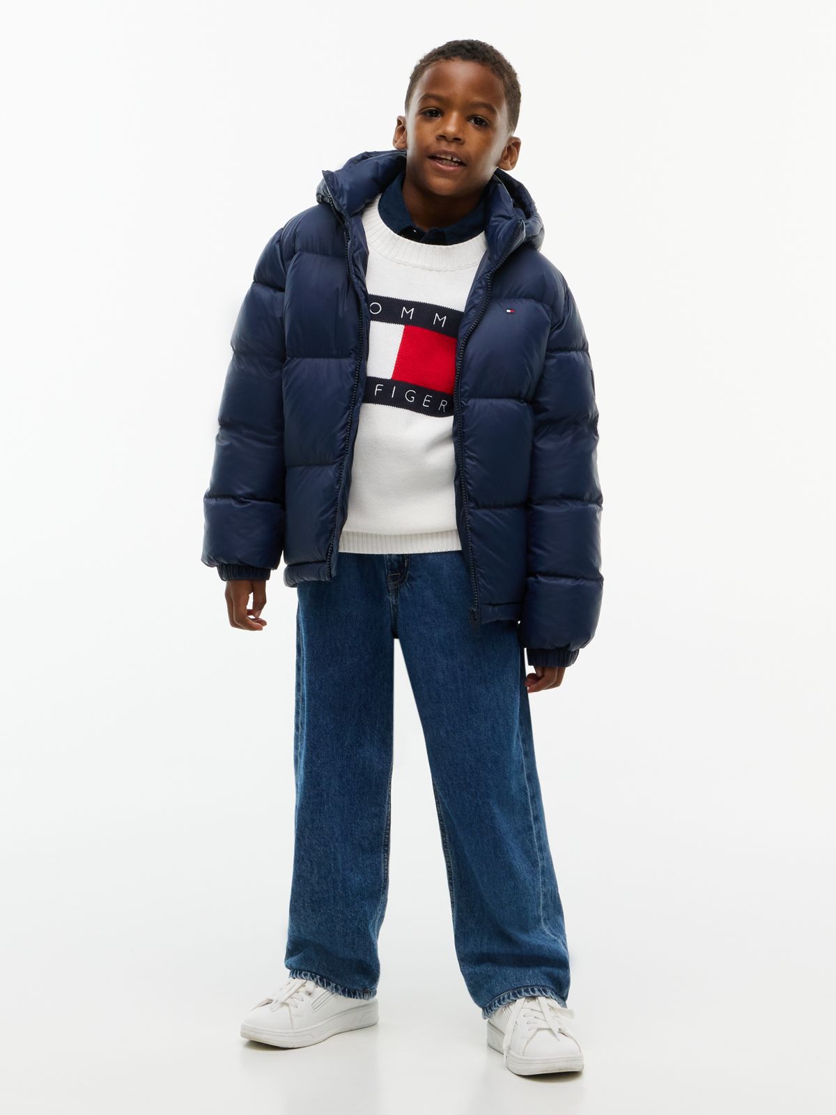 Kids' Relaxed Fit Hooded Down Jacket — Navy
